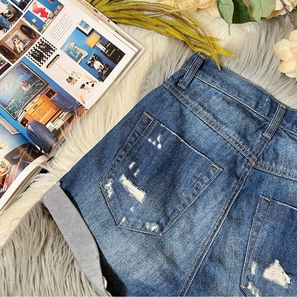 One Teaspoon Hawks Relaxed Fit High Rise Twisted Cuff Women’s Denim Shorts Sz 24 - Picture 11 of 11